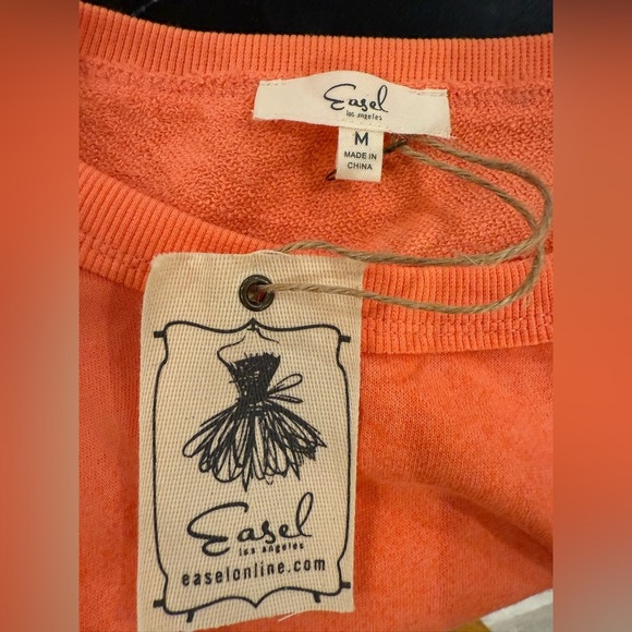 Easel Vibrant Coral Long Sleeve Cold Shoulder Sweatshirt Top - Picture 4 of 4